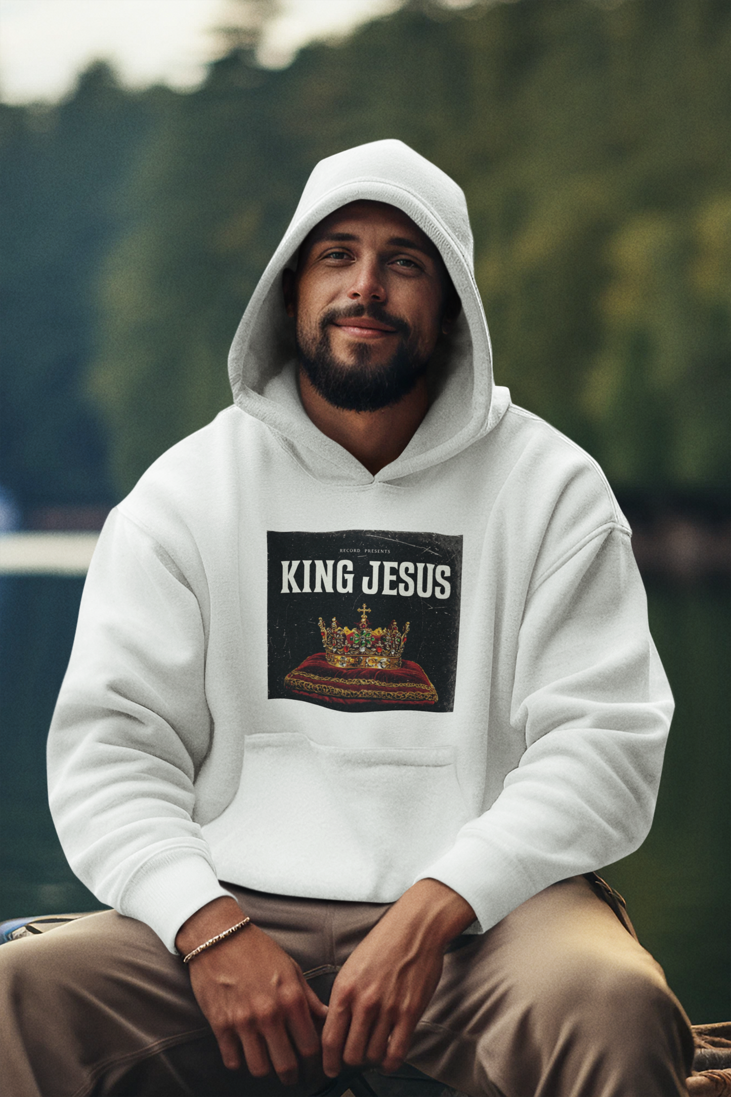 Jesus Crown Hoodie with John 1:4 Sleeve - Hooded Sweatshirt, Christian Apparel