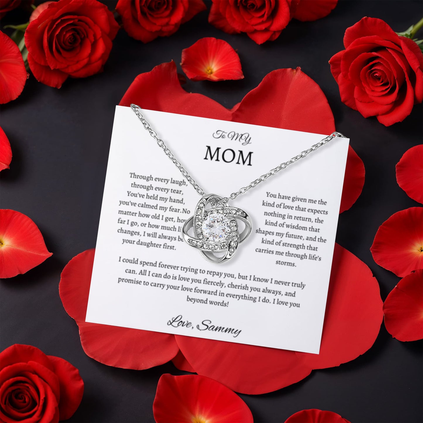Gift For Mom 14K White Gold Necklace Custom Message Card Rose Box