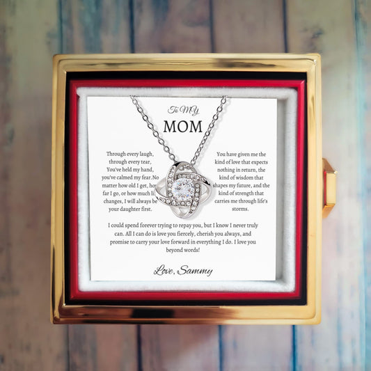Gift For Mom 14K White Gold Necklace Custom Message Card Rose Box