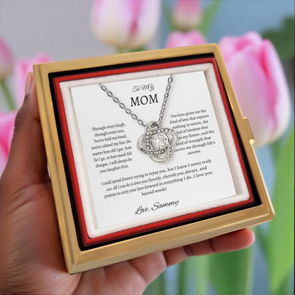 Gift For Mom 14K White Gold Necklace Custom Message Card Rose Box