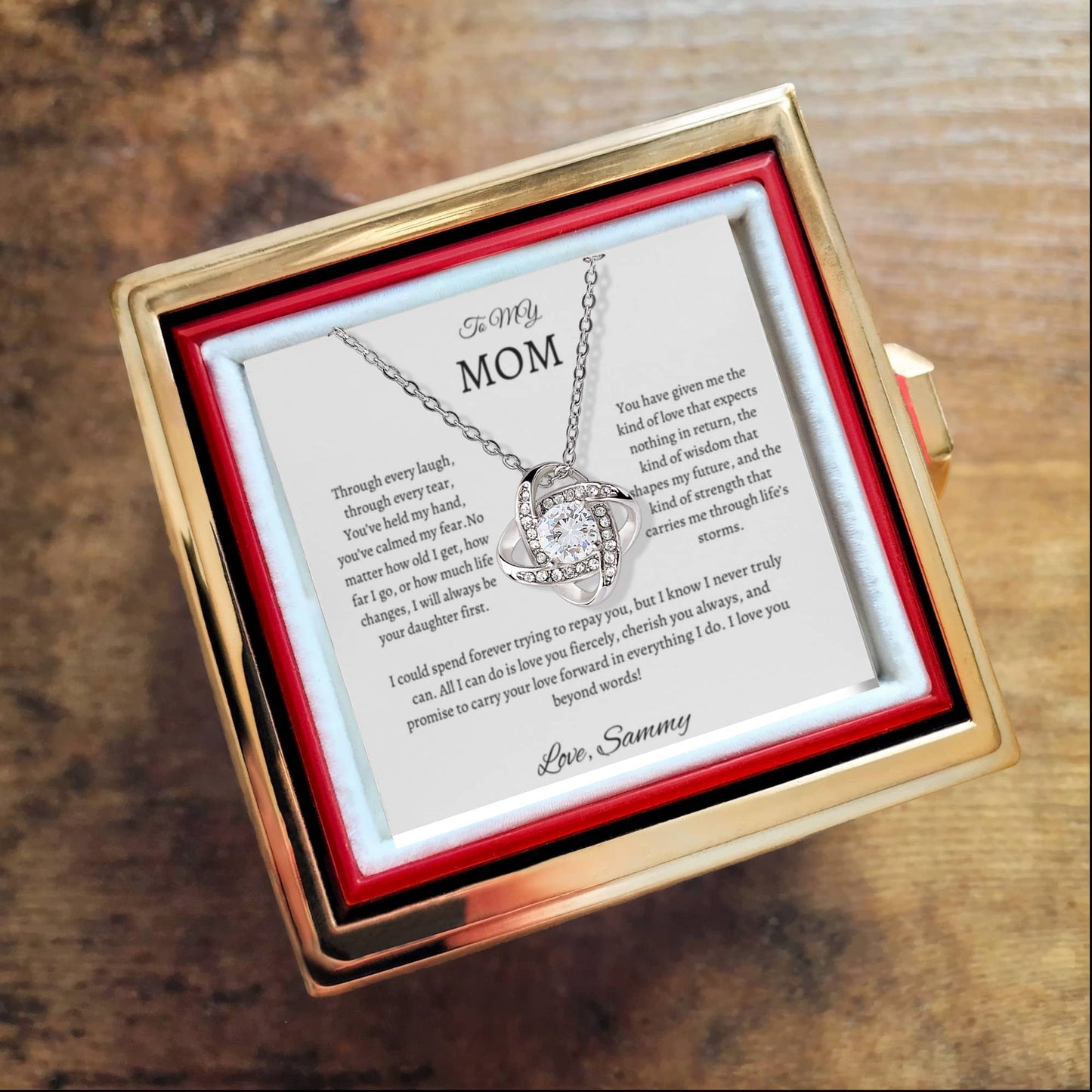Gift For Mom 14K White Gold Necklace Custom Message Card Rose Box
