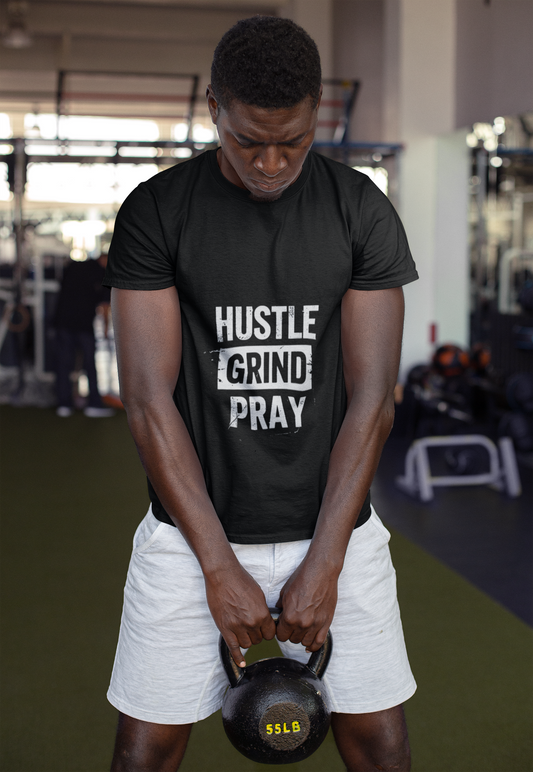 Hustle Grind Pray Motivational T-Shirt, Inspirational Tee, Positive Vibes Shirt, Unisex Graphic Top, Work From Home Clothing